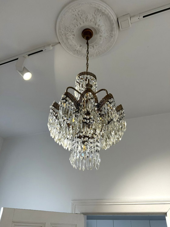Antique brass crystal chandelier, 6-light, classic chandelier – Glass (photo 2 of 5)
