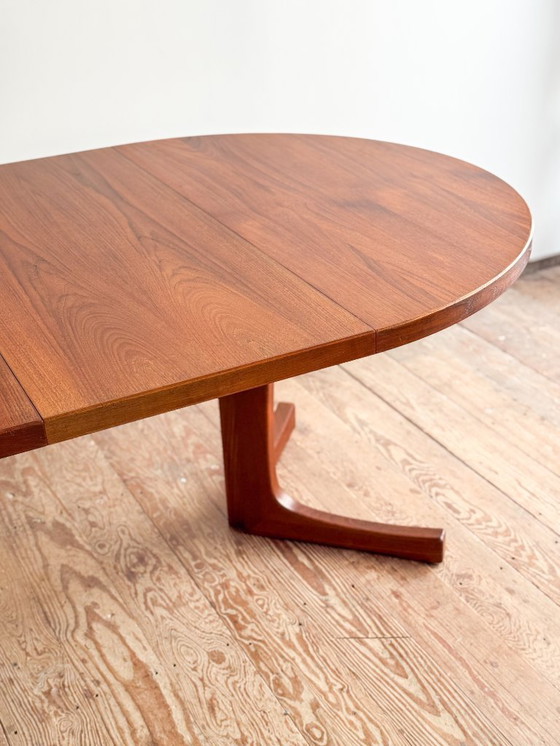 Image 1 of Mid Century Scandinavian Round Teak Dining Table with Extensions