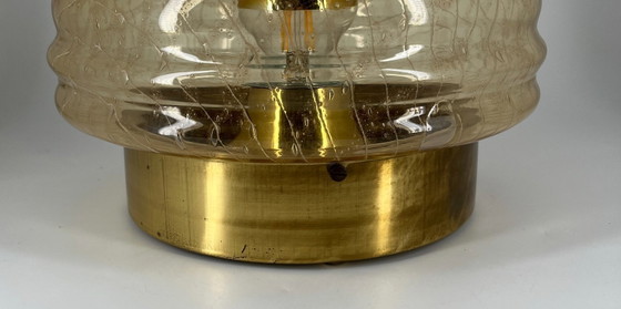 Image 1 of Vintage wand- en plafondlamp in Space Age-stijl met amberkleurig glas, circa jaren 70.