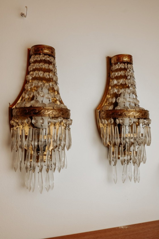 Image 1 of Antike französische Kristallwandlampen, 2er-Set