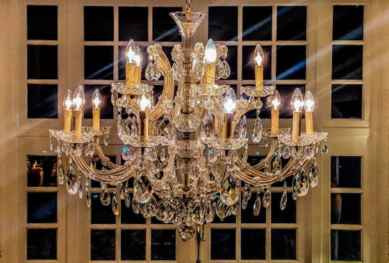 Vintage Maria Theresia crystal chandelier, Bohemia ca. 1955, 15 lights, Ø100 cm, Glass, Transparent (photo 2 of 7)