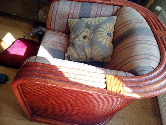 1980s Red Rattan and Bamboo Armchair – Maugrion, Couches (photo 4 of 5)