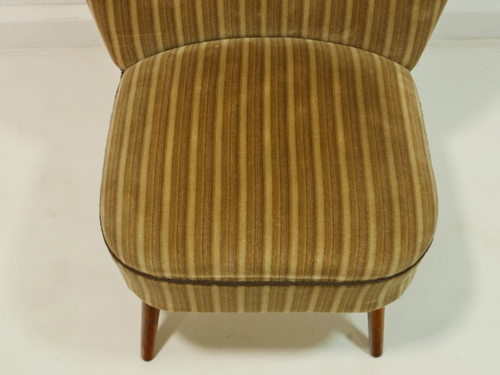 Image 1 of Vintage Cocktailsessel 60er Jahre, Mid Century Sessel, gestreifter Polsterstoff Oliv Braun Creme, Lounge Chair Germany