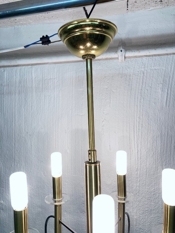 Image 1 of Lustre Sciolari, design des années 1970, laiton, chrome, verre