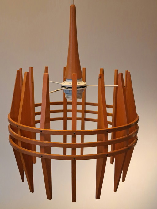 🟡🟤 Mid-Century Teak Ceiling Lamp – Scandinavian Design – Excellent Condition