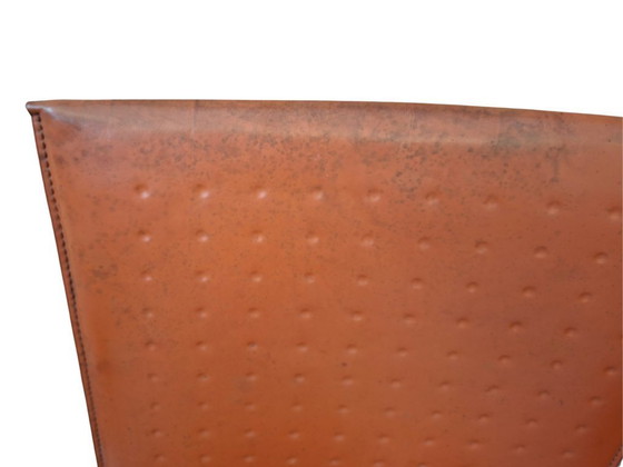 Image 1 of Set van 4 designstoelen in oranje leer en vintage ijzer.