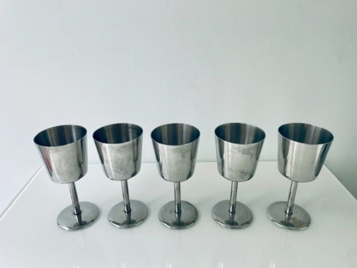 Set of 5 vintage stainless steel goblets – minimalist design