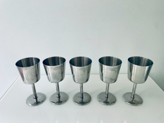 Image 1 of Set of 5 vintage stainless steel goblets – minimalist design