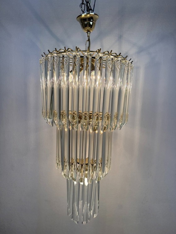 Image 1 of Lampadario a 3 file con tubi di cristallo Giesse Senago in stile Venini, Italia