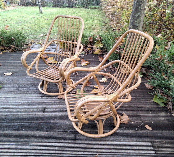 Image 1 of Swivel lounge chairs made of bamboo from the 70s
