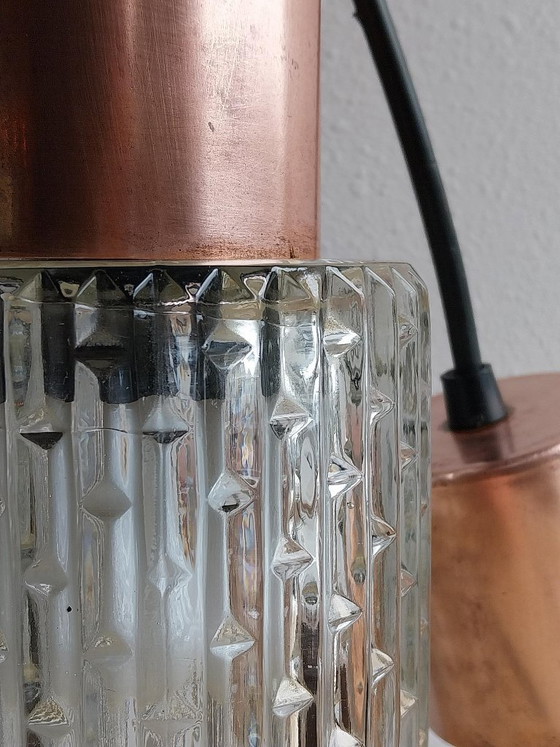 Vintage 70s pendant lamp with embossed glass and copper, Transparent (photo 2 of 9)