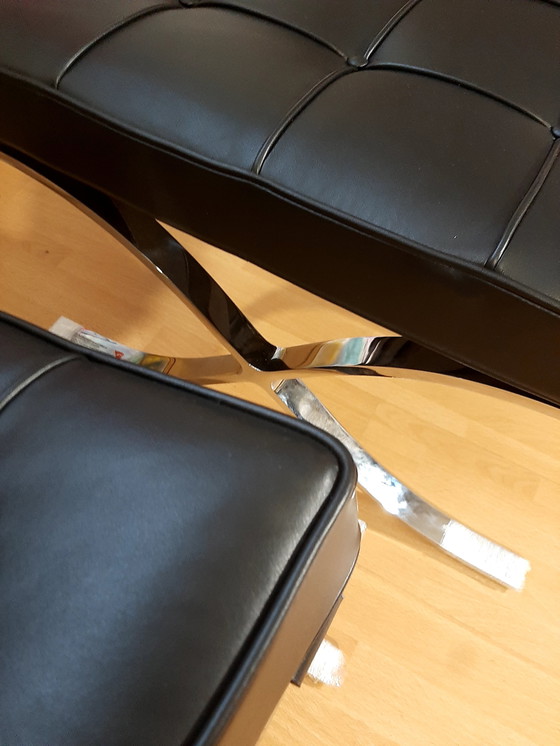 Image 1 of Knoll Set Barcelona New-Never Used Black Leather Design by Ludwig Mies Van Der Rohe and Lilly Reich (1929)