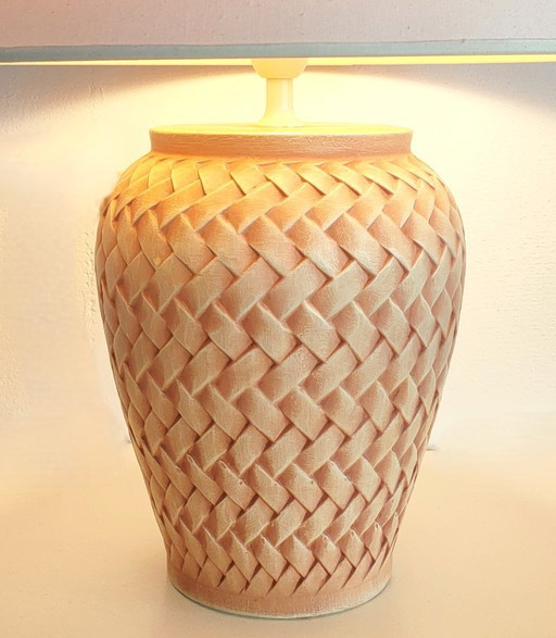 Vintage Danish ceramic table lamp with woven/braided motif