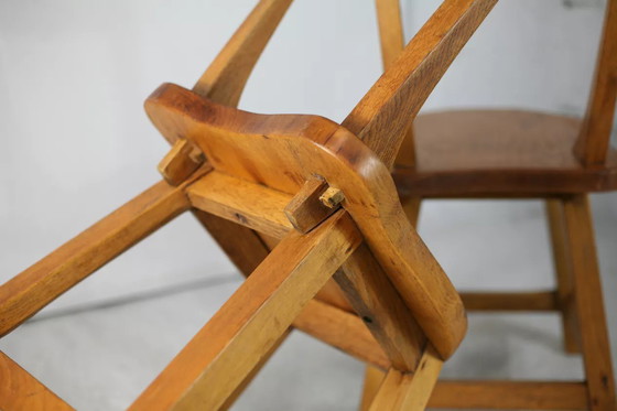 Image 1 of 2x Brutalistische Hocker mit Rückenlehne aus Holz