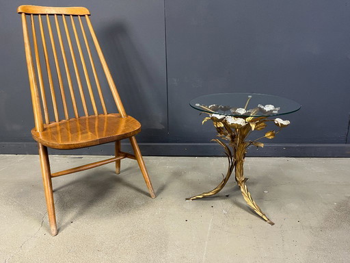 Vintage hollywood regency gilt metal flower side table, 1960s 