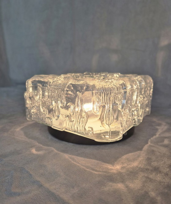 Image 1 of Mid Century Modern Glass Flush Mount Ceiling Light 20cm – Space Age Textured Crystal E27 Lamp