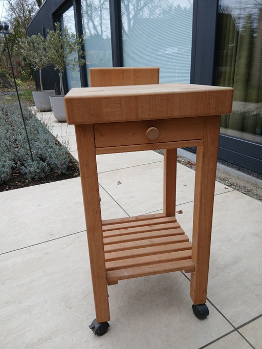 Carrello da cucina in rovere massello con ceppo/cassetto/ceppo per coltelli.