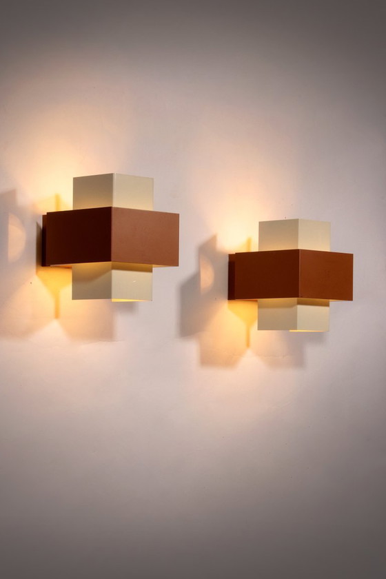 Image 1 of Pair of Geometric Philips Wall Lights, 1960