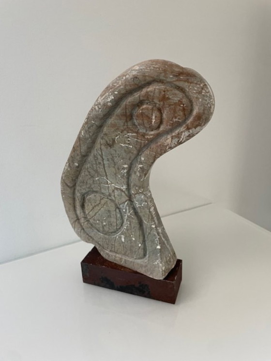 Image 1 of Scultura brutalista in pietra su acciaio Corten