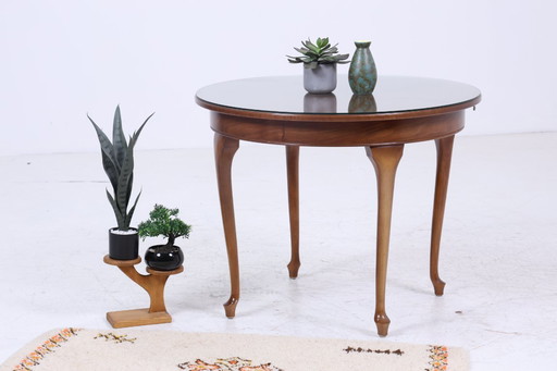 Antique kitchen table with glass top | Chippendale dining table table retro wood extendable #06-51