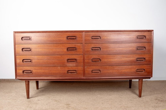 Image 1 of Grote dubbele ladekast, Deens, van teakhout, 8 laden, van Dyrlund 1960.