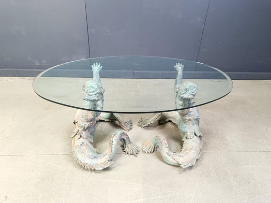 Image 1 of Couchtisch Putti Mermen aus Bronze, 1960er Jahre