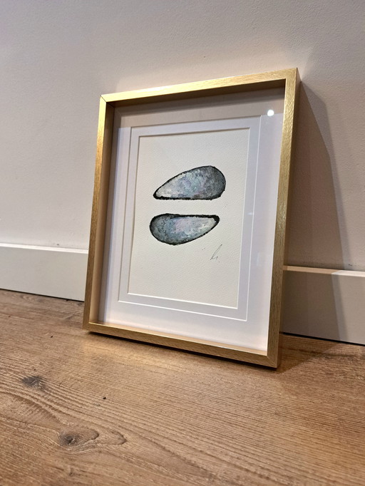 Aquarel schilderij Mossels | Goudkleurige lijst