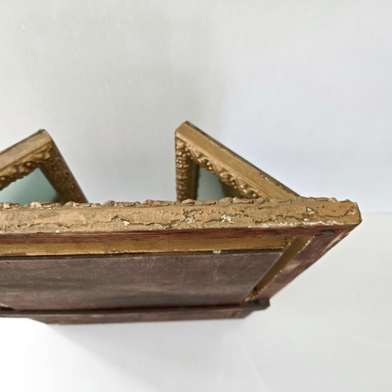 Image 1 of Specchio trittico vintage anni '50 in legno intagliato con lacca dorata, anni '50, autoportante
