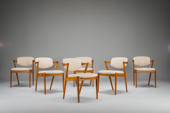 Image 1 of Esszimmerstühle Modell 42 aus Teakholz und Wolle, Kai Kristiansen für Schou Andersen, 1960er Jahre, 6-teilig