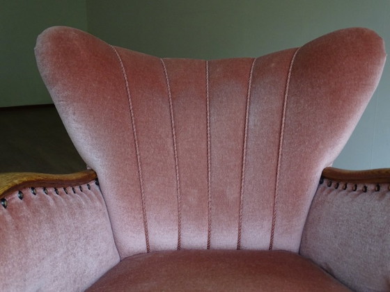 Image 1 of ⚠️ 2 sur 4 encore disponibles | Fauteuils club Art déco (env. 1920-1950) | Velours rose poudré | Chêne sculpté