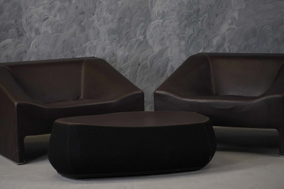Image 1 of Ensemble en cuir Malmo et pouf Fjord de Patricia Urquiola pour Moroso, Italie, années 2000