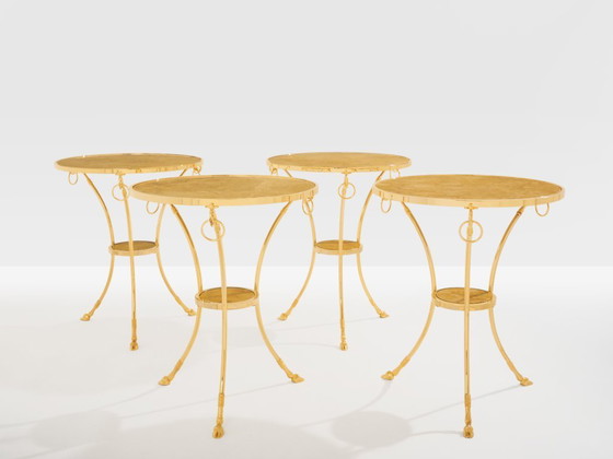 Image 1 of Maison Charles set di 4 tavoli gueridon in ottone e marmo anni '60