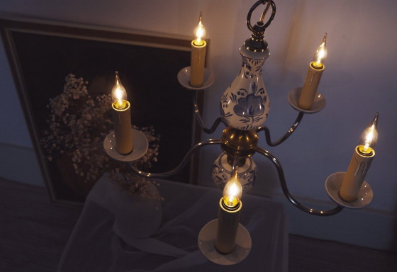 Image 1 of Antique Delft Blue Porcelain Chandelier Dutch Ceramic Ceiling Light Blue White Farmhouse Cottagecore Lighting