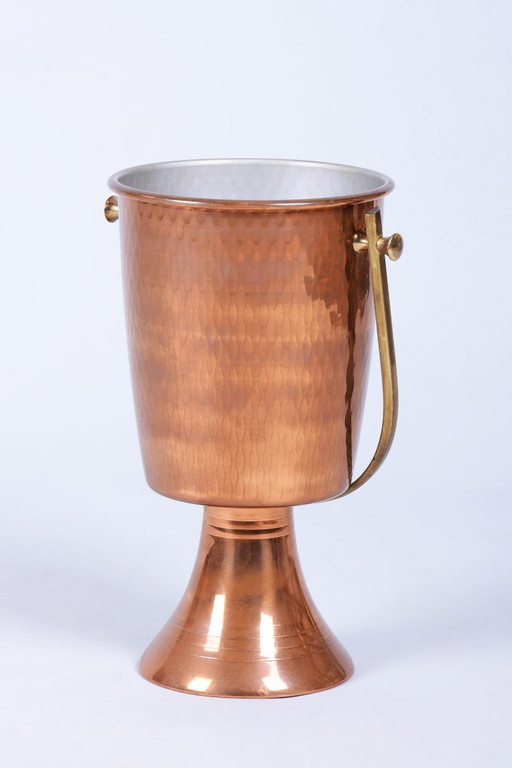 Originaler Art Deco Stehender Champagnerkühler, Messing, Kupfer, Frankreich, 1920er Jahre