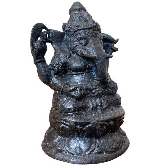 Robusta Statua Antica in Bronzo di Ganesha – Bifacciale – India del Sud – 13.5 cm – Sculture, Bronze (photo 2 of 9)