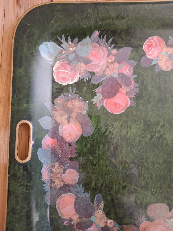 Image 1 of Grand plateau de service en métal peint avec poignées 74,7 X 55,5 cm