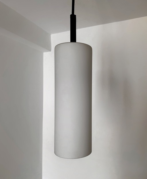 Staff Leuchten cylindrical opaline suspension from the 60s