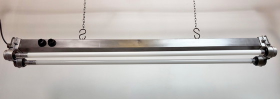 Image 1 of Industriële, gepolijste hanglamp met buisvormige armatuur, jaren 70