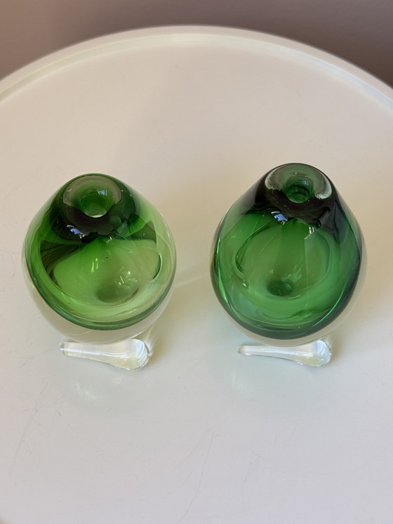 Image 1 of Set di bottiglie di profumo in vetro vintage, a forma di pera/goccia, verde – design scultoreo