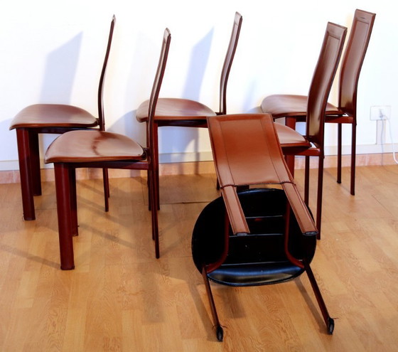 Image 1 of Ensemble de 6 chaises de salle à manger Lara de Giorgio Cattelan pour Cattelan Italia en cuir Bordeaux, Italie