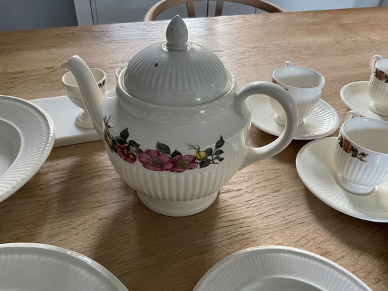 Image 1 of Wedgwood Biar Rose Teapot, espresso cups and egg cup