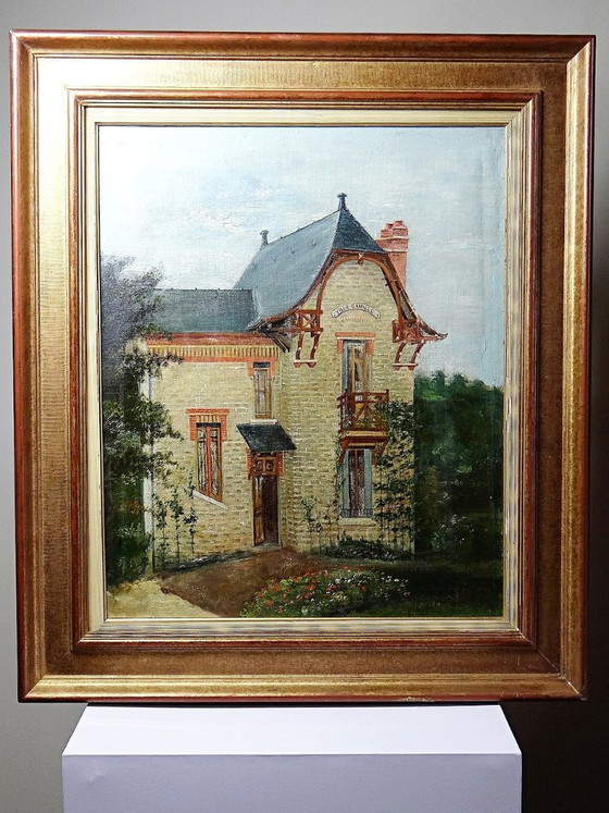 Image 1 of Gran cuadro "Villa Camille" de los años 40-60, óleo sobre lienzo, firmado por M. Lesoll.