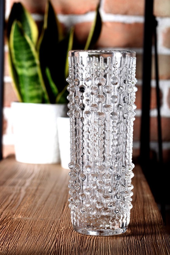Image 1 of Mid-century Clear Pressed Glass Vase / CandleWax Design / Czech Republic / 1972
