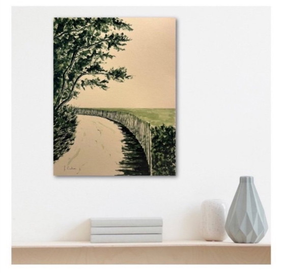 Image 1 of Tinta verde oliva sobre papel natural, 40x30cm