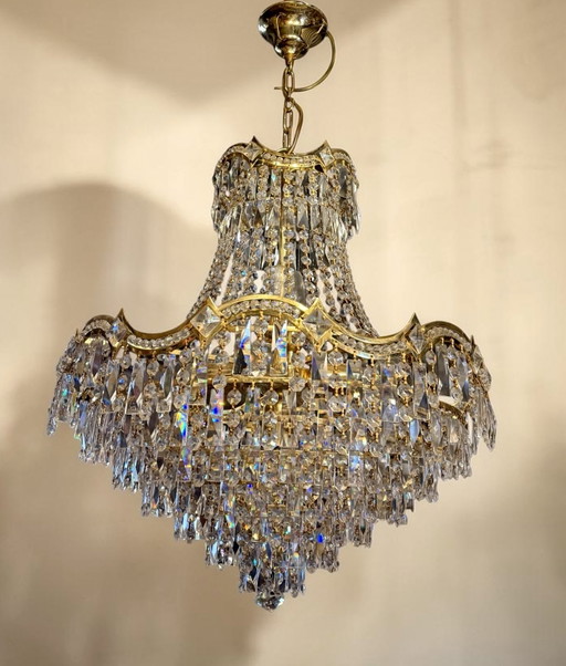 Vintage Italiaanse Kristallen Kroonluchter – Gold, Crystal