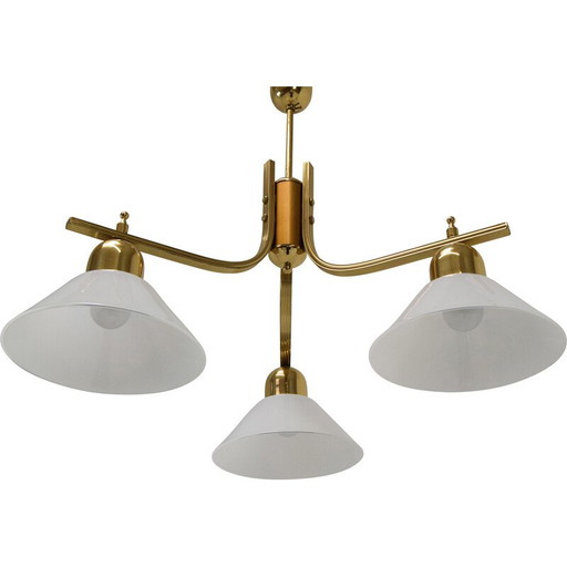 Mid-century kroonluchter van glas en messing, Tsjecho-Slowakije 1980