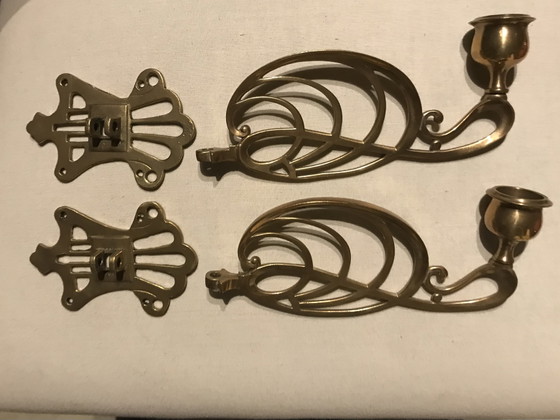 Set Antieke Pianokandelaren Circa 1920 Incl. Ophangsysteem – Decoratieve objecten, Copper, Brass (photo 3 of 6)