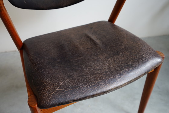 Image 1 of 6 Kai Kristiansen stoelen | Model 42 | Teak Leder patina