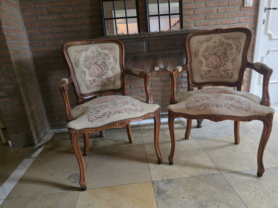 Image 1 of 2 classic armchairs in elegant Louis XV style.