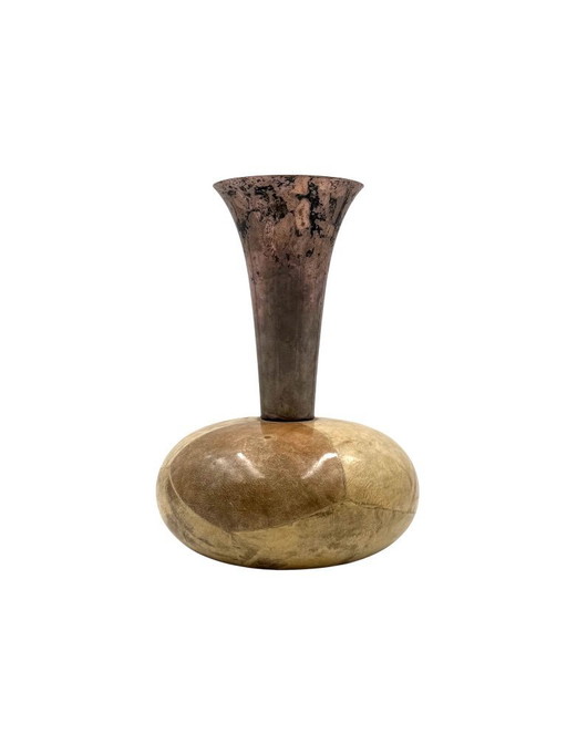 Mid-century cream parchment vase, Aldo Tura Italy 1950s